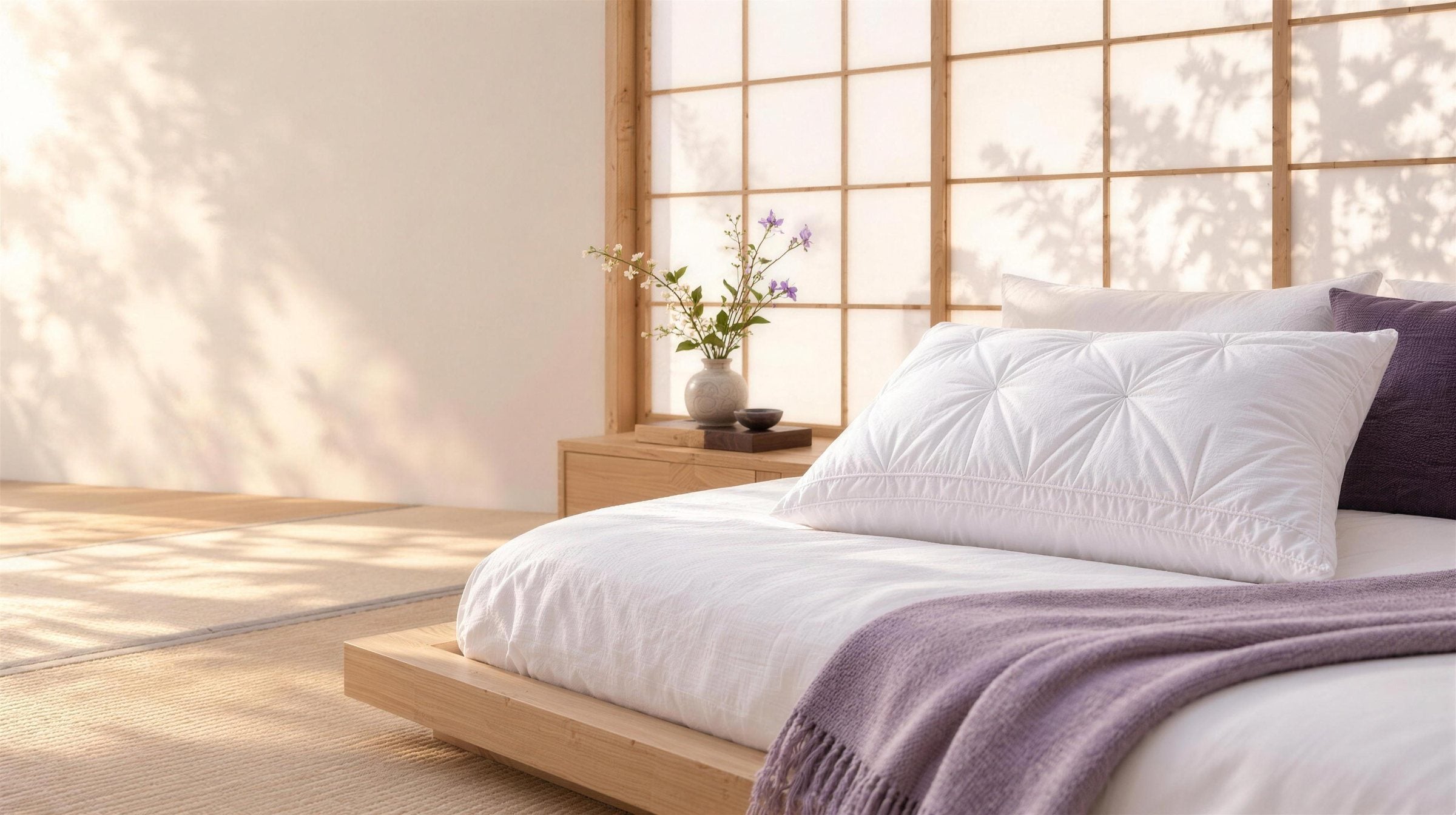 Oreiller NEMUYA dans une chambre japonaise baignée de lumière