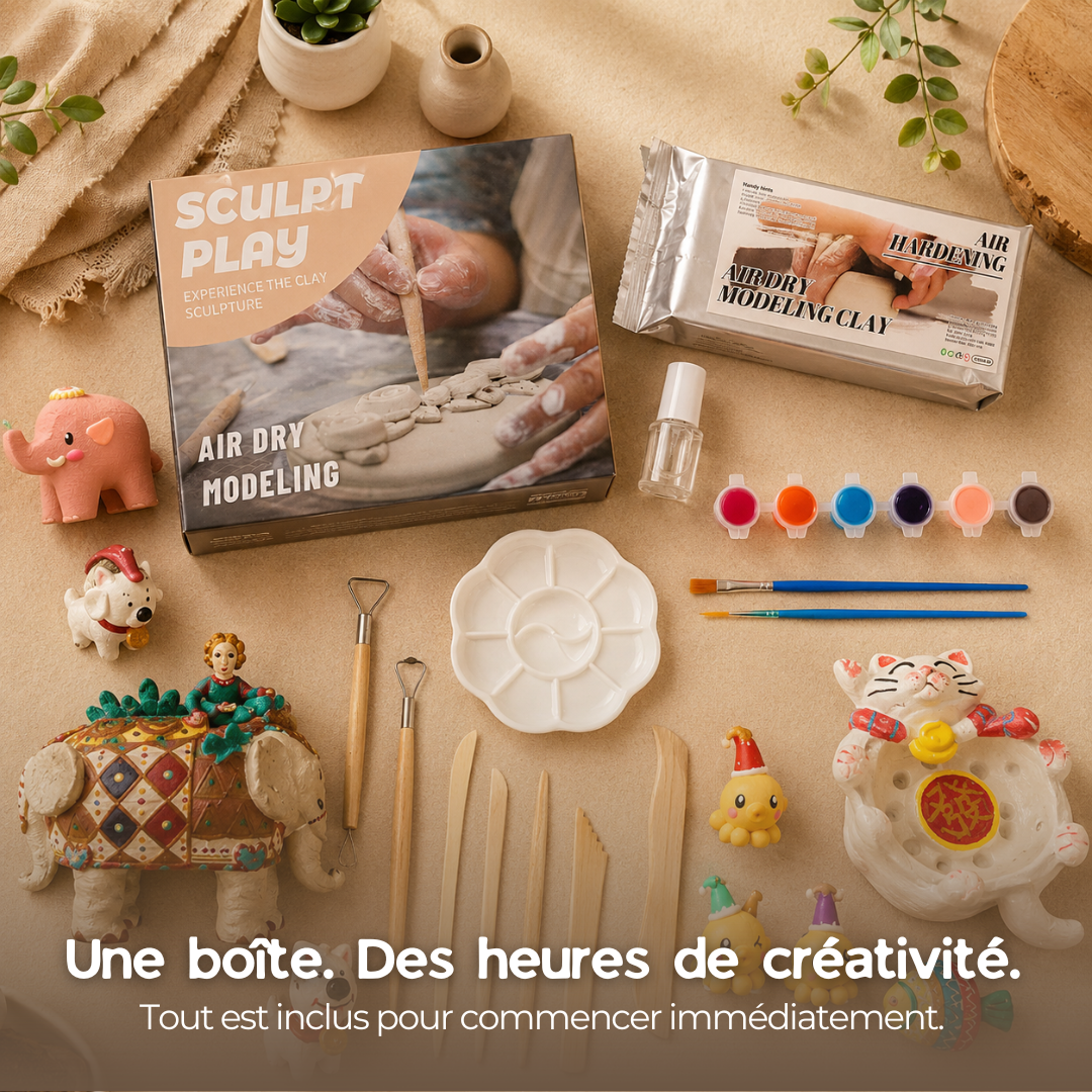 Kit Sculpt — Poterie Créative à l'Argile Autodurcissante (Débutants & Famille)