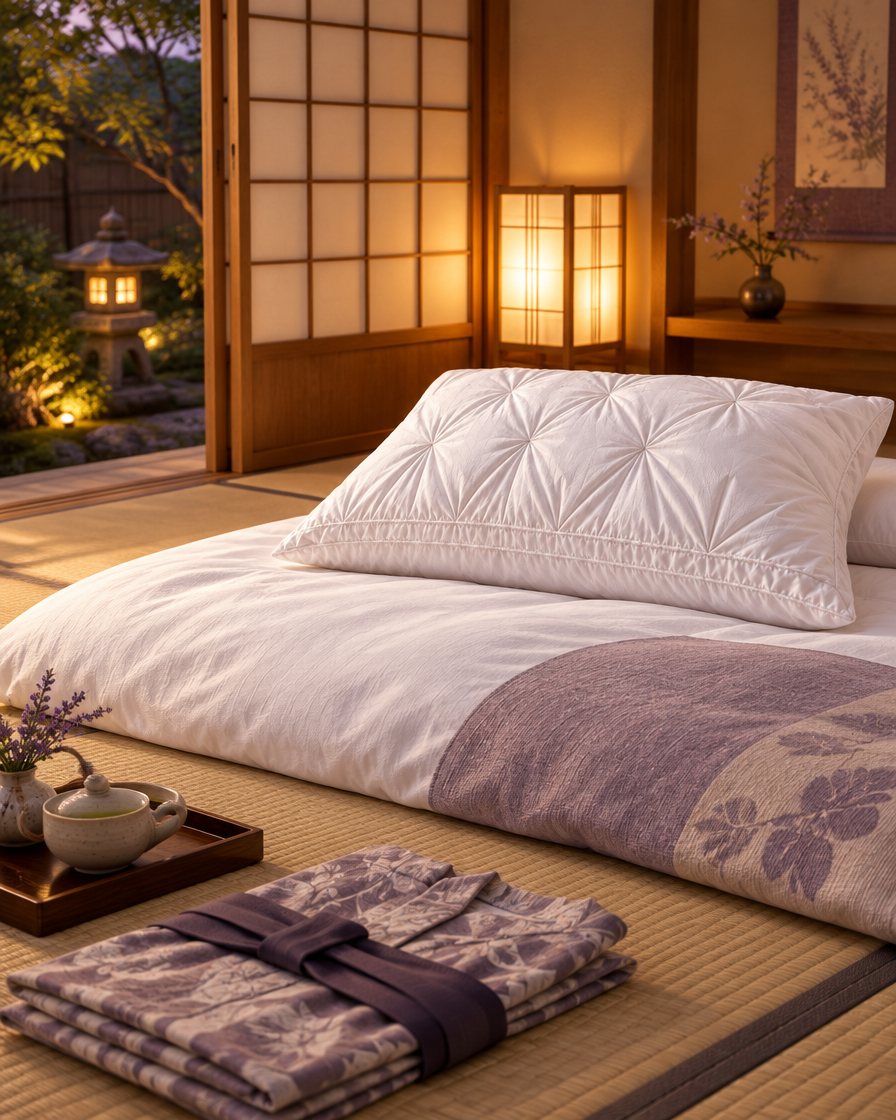 Chambre de ryokan avec futon et oreiller NEMUYA